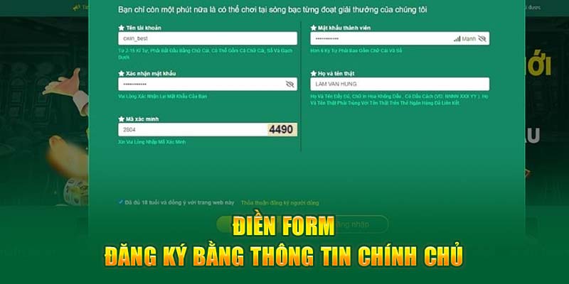 Điền form đăng ký theo thông tin cá nhân